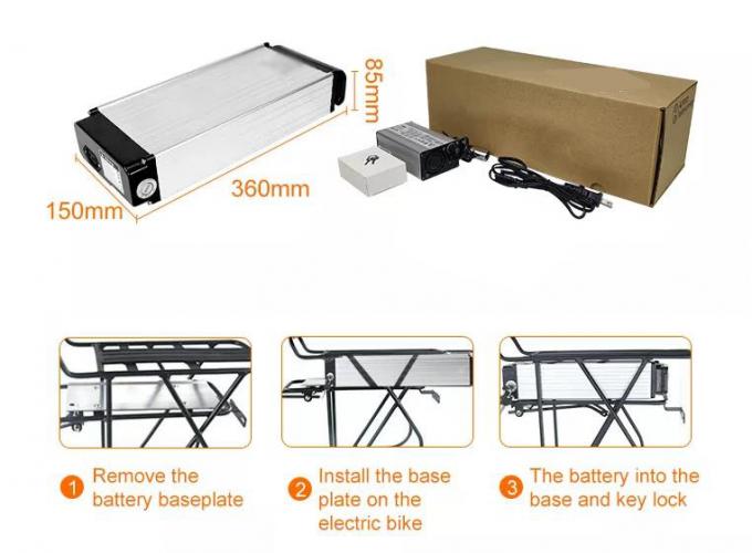 Длинный цикл 48V 250W 500W Серебряный задний стеллаж Акумуляторная батарея для велосипеда Fiets Accufahrrad Akku Akku Fur Elektrofahrrader OEM/ODM Батарейный комплект Литиевая батарея 0